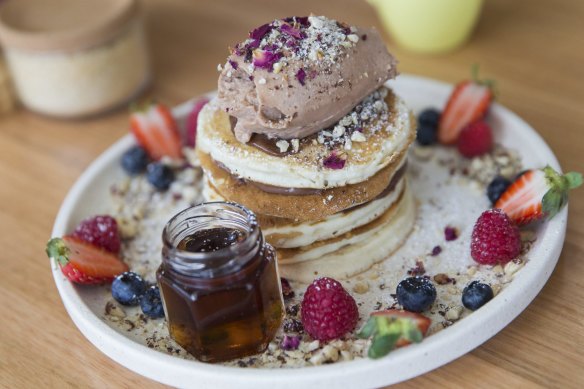 Buttermilk pancakes with Nutella cream.