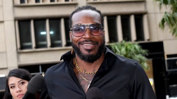 West Indies cricketer Chris Gayle arrives at the NSW Supreme Court in Sydney during the trial.