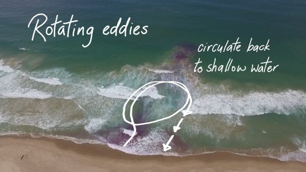 An image from the Jason Markland documentary on rip currents shows a typical rotating eddy. 