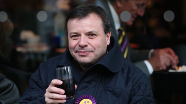 United Kingdom Independence Party (UKIP) donor Arron Banks sits at a cafe opposite UKIP party headquarters.