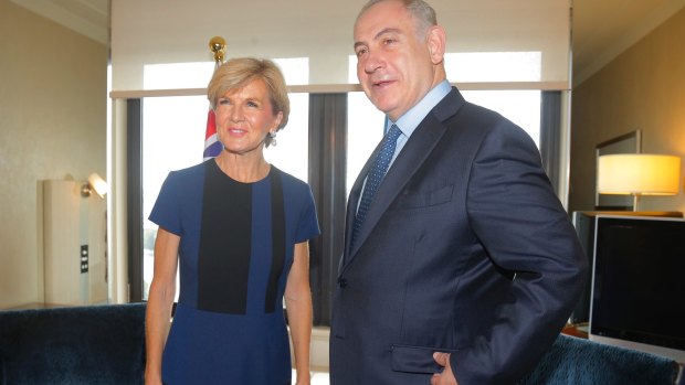 Australia's Foreign Minister Julie Bishop meets Israeli Prime Minister Benjamin Netanyahu in Sydney in February.