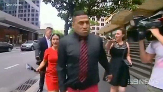 John Hopoate in a confrontation with 2UE reporter Leonie Ryan at the Downing Centre Local Court.