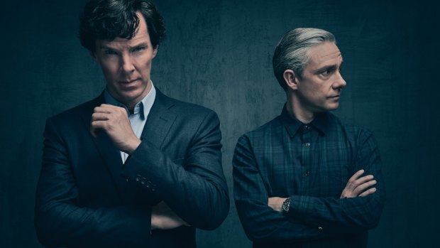 Benedict Cumberbatch and Martin Freeman as Sherlock Holmes and Dr Watson. 