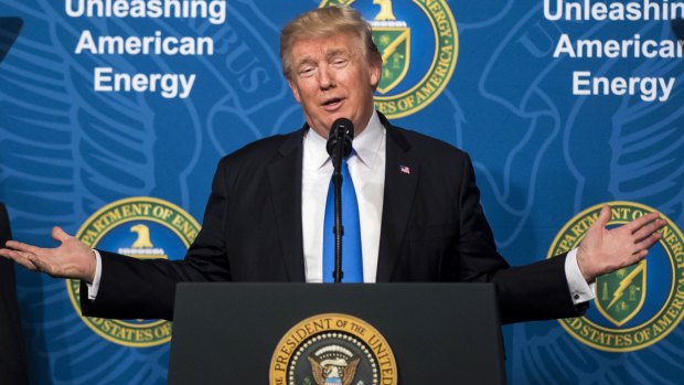 US President Donald Trump speaks at the Department of Energy event on Thursday.