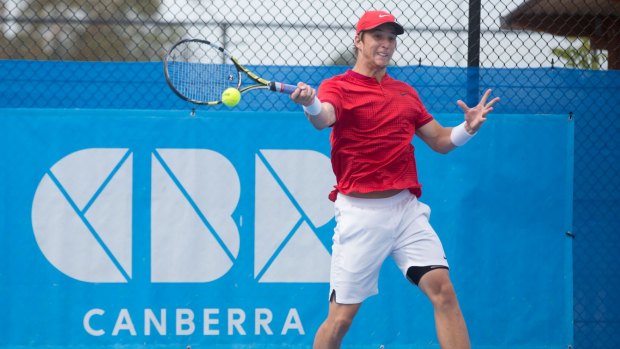 Andrew Harris in action at the Canberra Challenger on Monday.