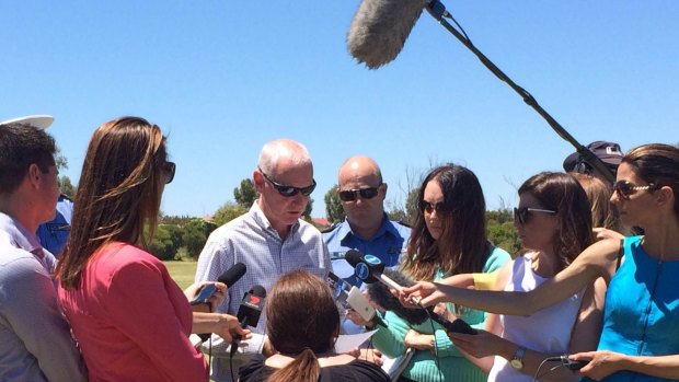 Geoff Trott addresses the media after the discovery of his grandson Sam's body in a Landsdale lake.