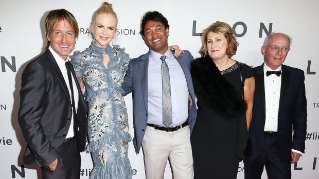Keith Urban, Nicole Kidman, Saroo Brierley, Sue Brierley and John Brierley at the Australian premiere of LION in Sydney.