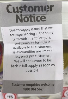A notice from an Australian supermarket detailing the ration.