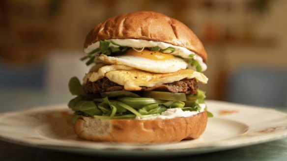 The "Top of the Morning" breakfast burger.