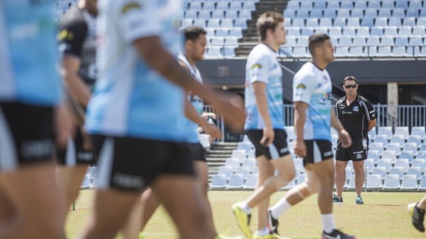Back in charge: Shane Flanagan back at Cronulla training on Monday.