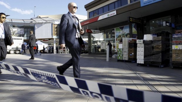 The crime scene at Westfield Hornsby where people were injured when officers opened fire on a man with a knife.