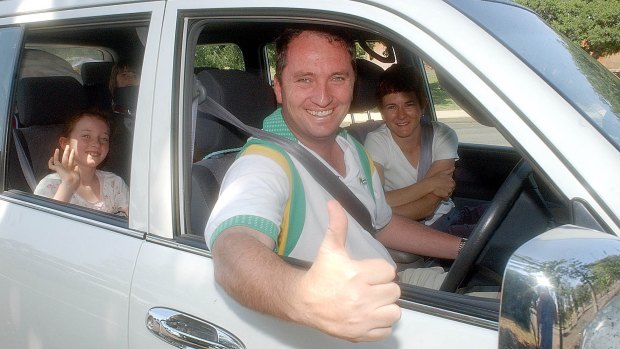 Barnaby and wife Natalie in Gunnedah with their four children in October 2004. 
