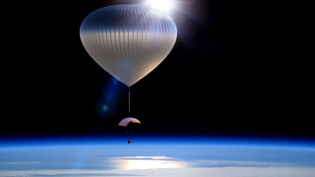 An artists' impression of the World View capsule suspended from a balloon at the edge of space.