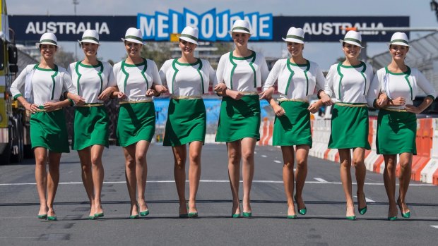 The Australian Grand Prix Grid Girls pose for a photo in 2015.