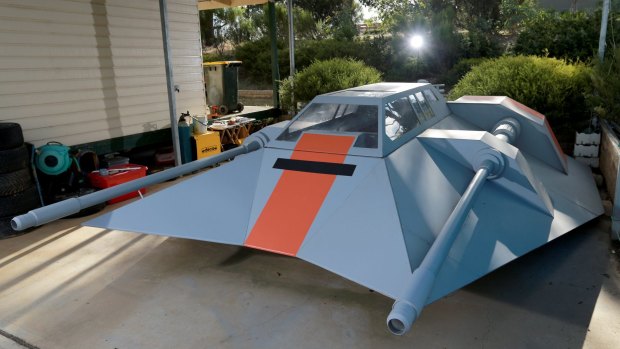 The full-sized Snowspeeder built by Mark Dickson with help from son Jason.