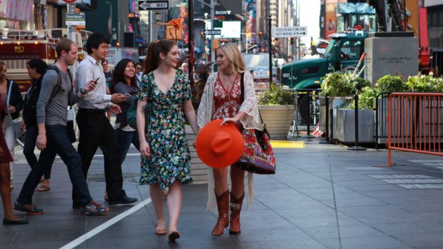 Xenia Goodwin (left) and Alicia Banit in New York City in the film. 