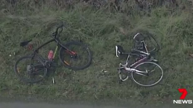 The bikes that two of the three cyclists were riding on Monday morning when they were involved in an accident in Macedon.