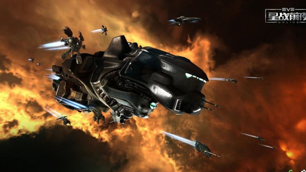 Eve Online players pilot spaceships through a hostile science fiction galaxy.