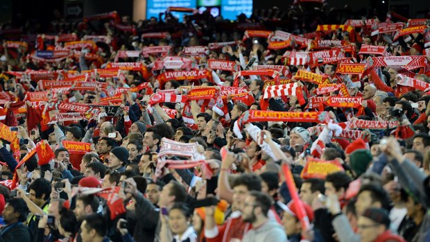 Red army: Liverpool fans pack into the MCG last year.