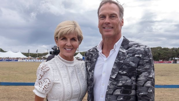 Foreign Minister Julie Bishop with her partner, David Panton, at the Alfa Romeo Portsea Polo on Saturday.