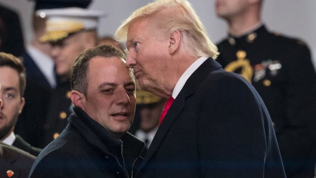 Donald Trump's chief of staff, former Republican National Committee chairman Reince Priebus, left, joined the attack on the media.