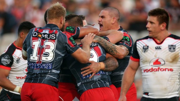 Vein of form: The Dragons outmuscled the Warriors at Kogarah.
