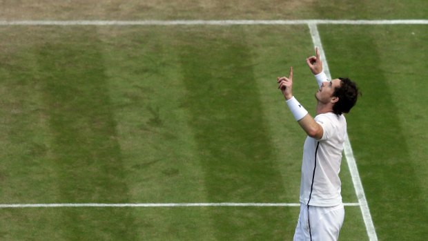 Andy Murray celebrates after beating Tomas Berdych in the Wimbledon semi-final on Friday.