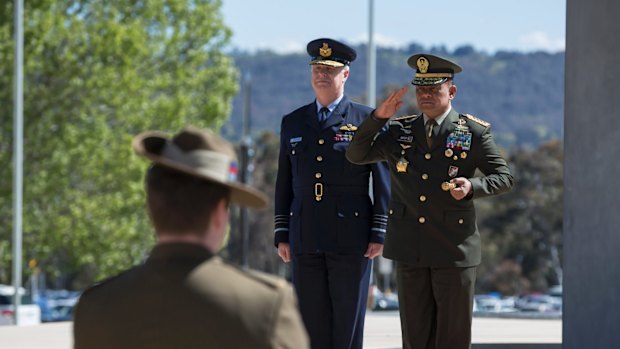 Commander-in-Chief of the Indonesian National Defense Force General Gatot Nurmantyo with Australia's Chief of Defence Force Air Marshal Mark Binskin in October. 