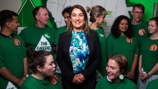 Lidia Thorpe and the Victorian Greens celebrate their win in Northcote.