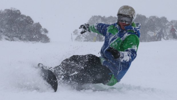 A snow boarder at Perisher on Friday.