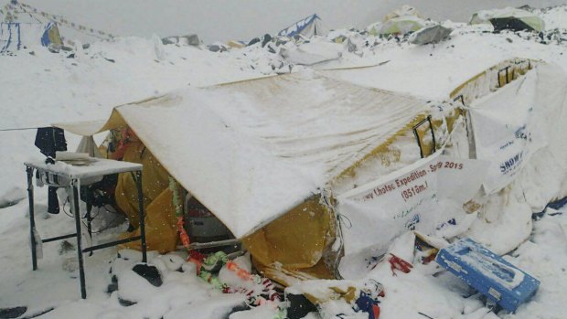 The Everest base camp after a deadly avalanche on Saturday.