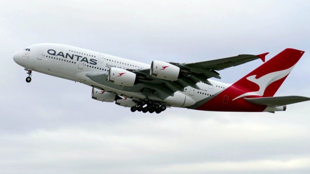 The Qantas A380 takes off from Dresden at the start of its 16,000km journey back to Australia. 