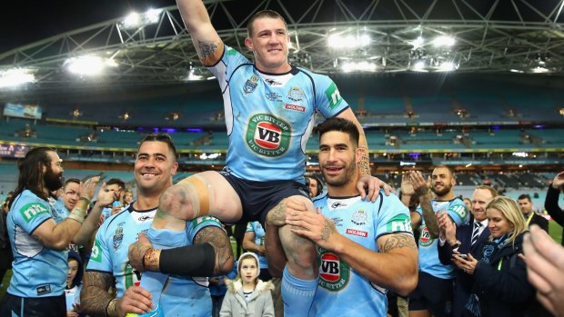 Leaving on a high note: Paul Gallen is chaired off the turf on Wednesday night.