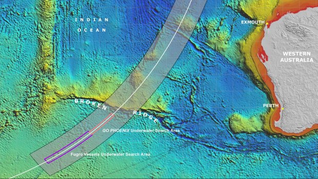 A map of the broad and narrow MH370 search areas.