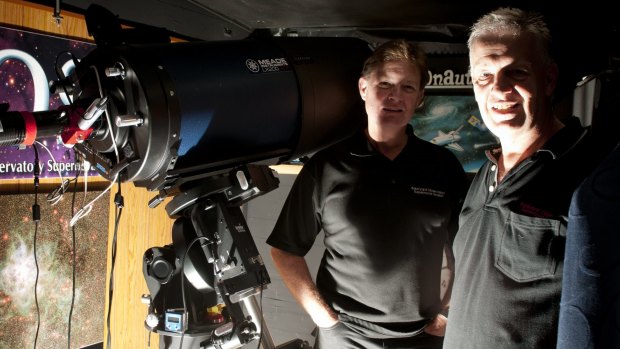 Backyard Astronomers Peter Marples, right, and Greg Bock have discovered a new Supernova.