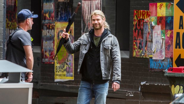 Chris Hemsworth during the shoot for Thor: Ragnarok in Brisbane.