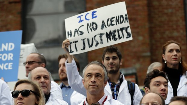 Scientists at a rally in conjunction with the American Geophysical Union's meeting on December 13 in San Francisco. The rally was to call attention to what scientists believe are unwarranted attacks on them by the incoming Trump administration.