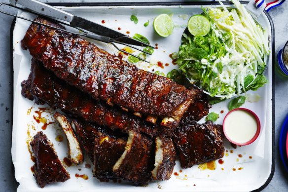 Karen Martini's American-style pork ribs with slaw.