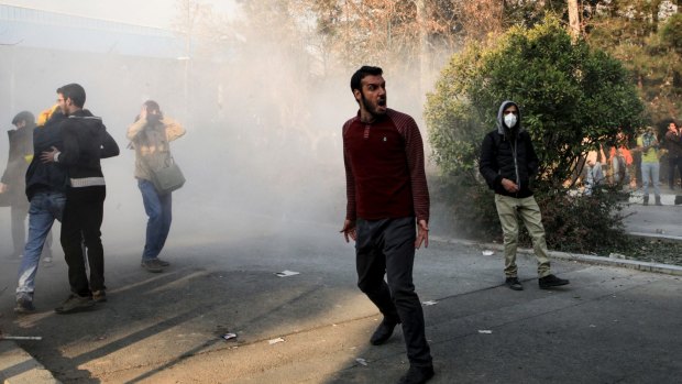 University students attend a protest at Tehran University on Saturday.