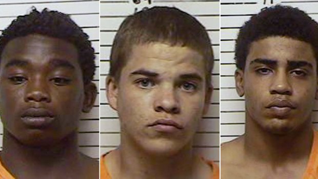 The police booking photos of  (from left)  James Edwards jnr, 15, Michael Jones, 17, and Chancey Luna, 16, at the time of the shooting.