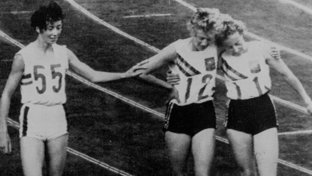 Betty Cuthbert after winning the 400 metres at the Tokyo Olympics.