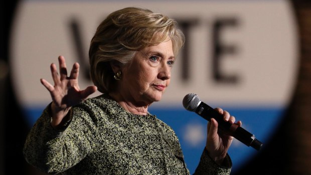 Democratic presidential candidate Hillary Clinton speaks at a rally in Las Vegas.