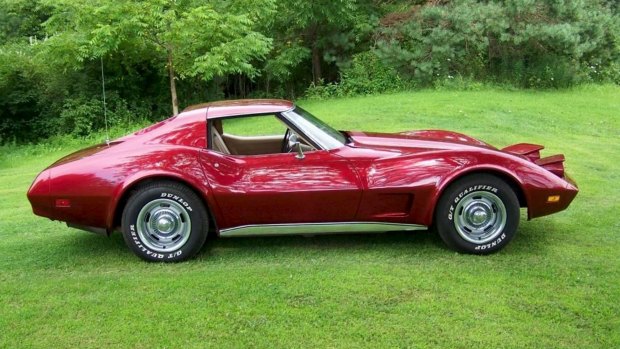 A 1976 maroon Corvette Stingray, similar to the one allegedly washed away in a shipping container near Nowra.