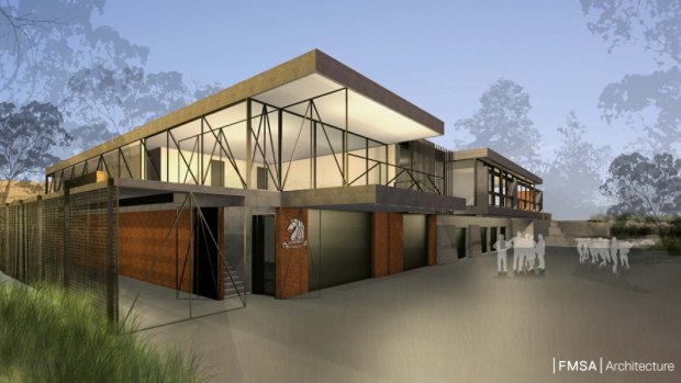 An artist's impression (foreground) of Melbourne High School's proposed $1 million rowing shed.