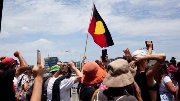 The gathering outside Parliament House was followed by a march through the city streets to Musgrave Park in South Bank.