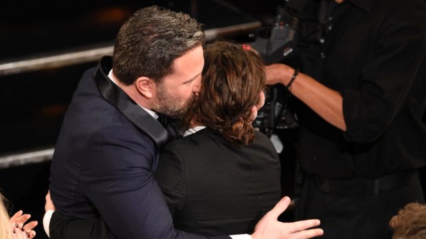 Affleck congratulating younger brother Casey Affleck after he won the award for best actor in Manchester by the Sea at last month's Oscars. 