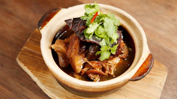 The pork hock in a clay pot is made from scratch. 