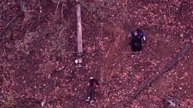 Police helicopter footage of the lost boy Luke Shambrook being found in Victorian bushland.