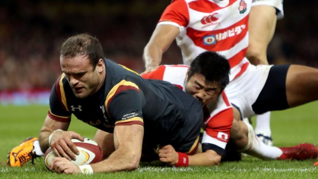 Wales' Jamie Roberts scores a try.