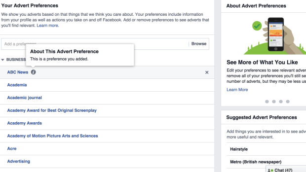 Facebook lets you see – and customise – the categories of ads it is targeting you with.